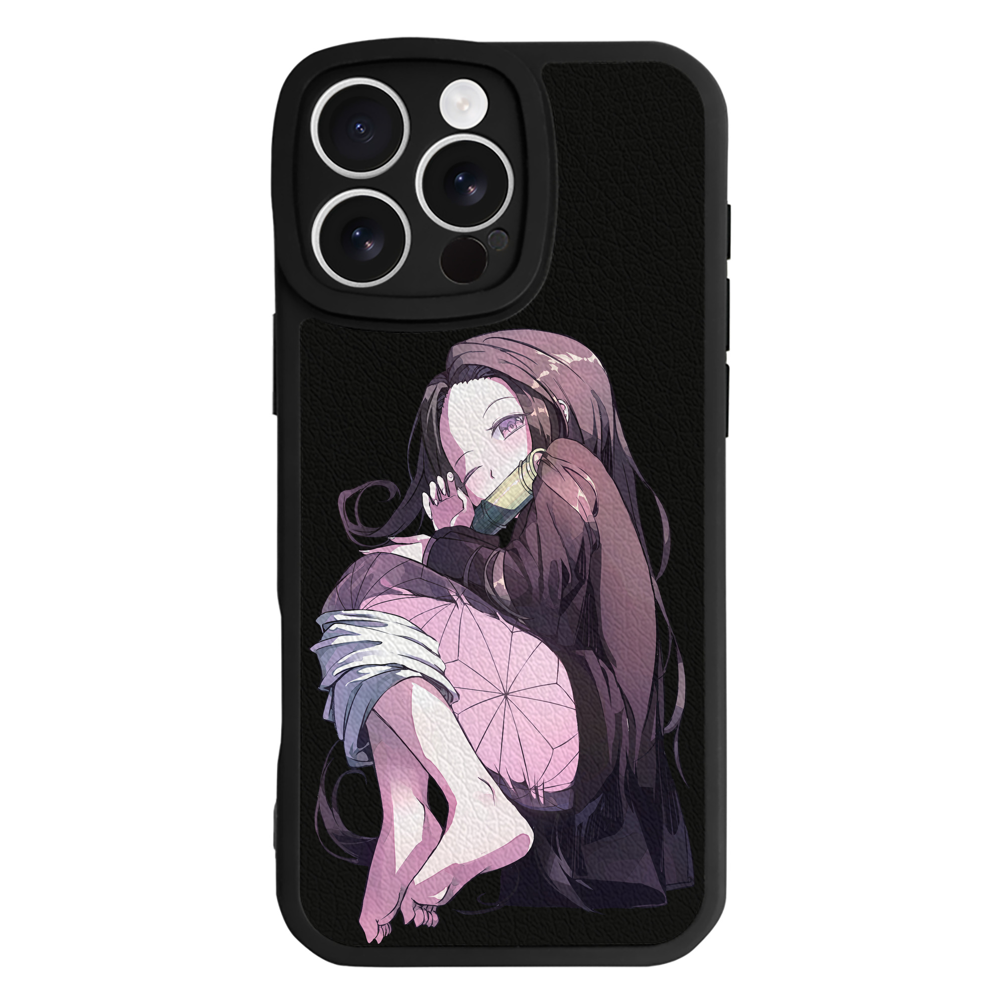 （画像用） 鬼滅の刃（きめつのやいば）竈門 禰󠄀豆子／かまど ねずこ Kamado Nezuko 【iPhone 16シリーズ対応】シリコンスマホケース（レザー調） 材質：シリコン